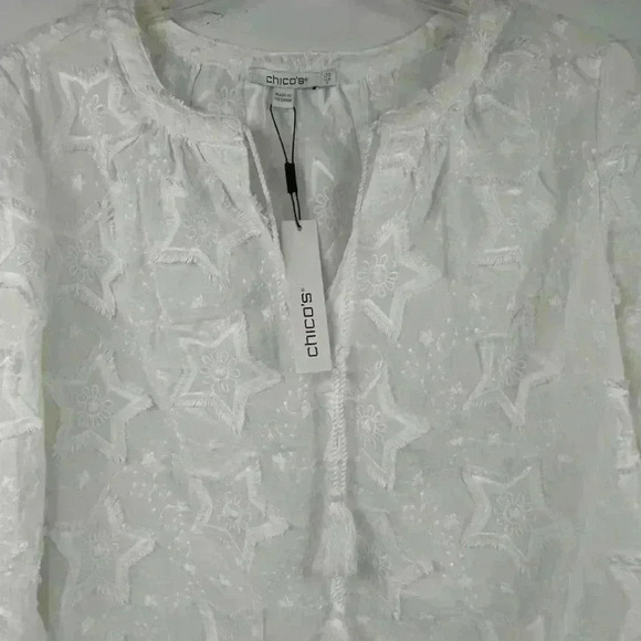 Chico's Women's White Embroidered Star Peasant Blouse Size 0.5 US Size 6 - Picture 13 of 14
